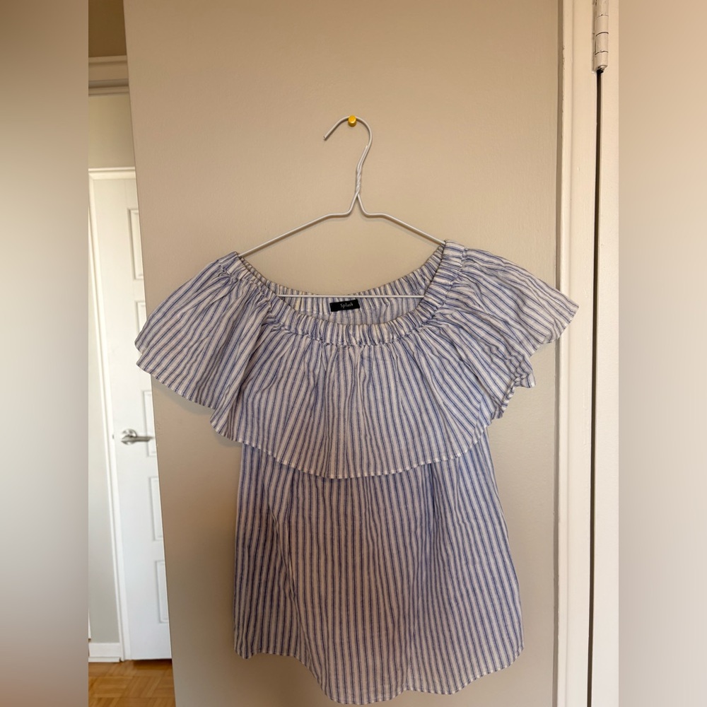 Splash Blue and White Ruffle Top